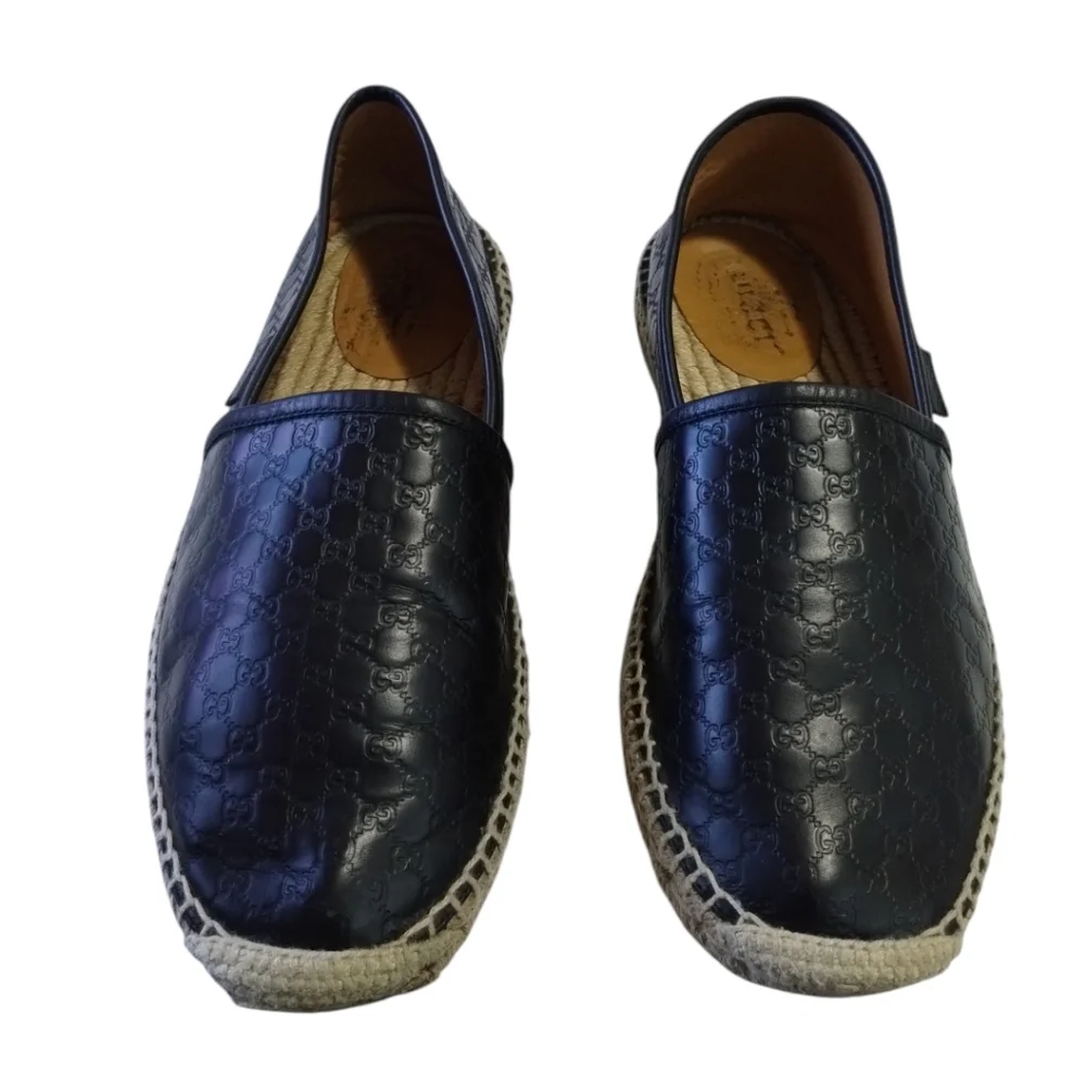 Gucci Microguccissima Black‎ Embossed Leather Slip-On Espadrilles Women's 8